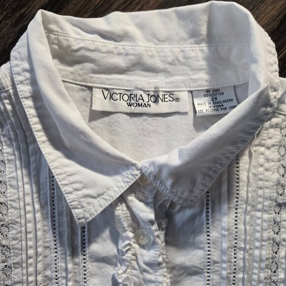 VICTORIA JONES 100% Cotton Victorian Style White Blouse w/ Lace NWOT/SIZE 2X - Picture 3 of 7